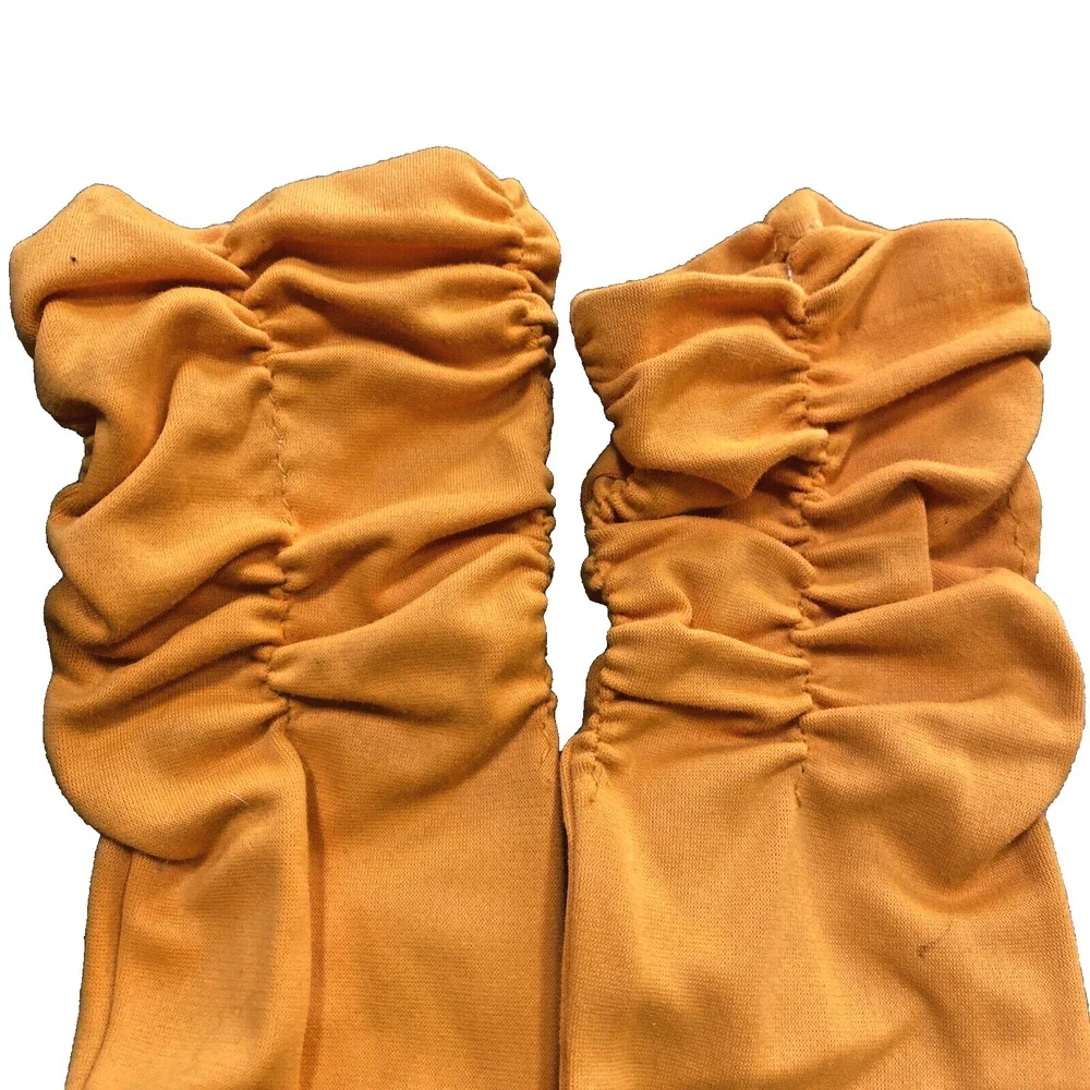 Vintage Dressy Orange Stretch Textile Gloves Ruched Elastic Wrist One Size 1960s
